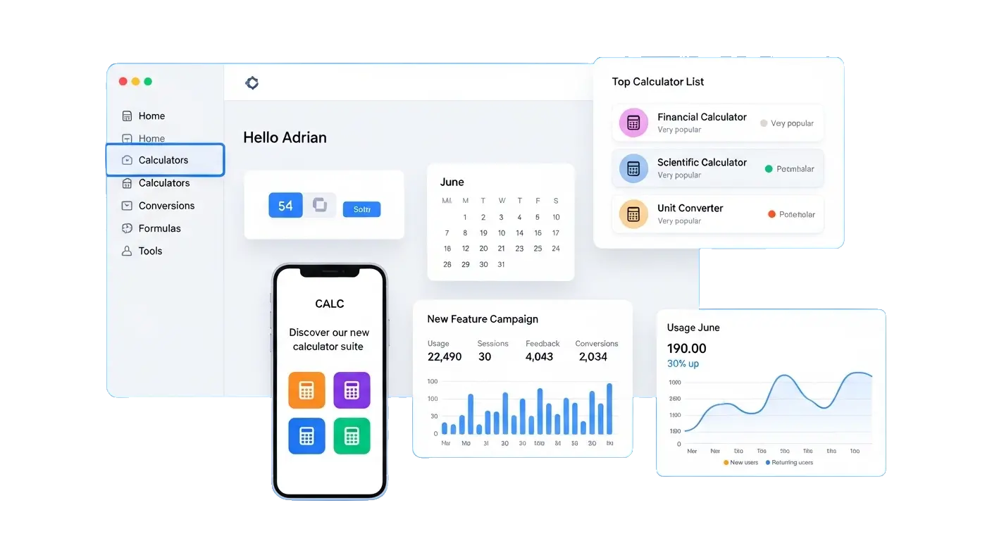 CalculatorNut online calculator dashboard for finance, health, and math tools